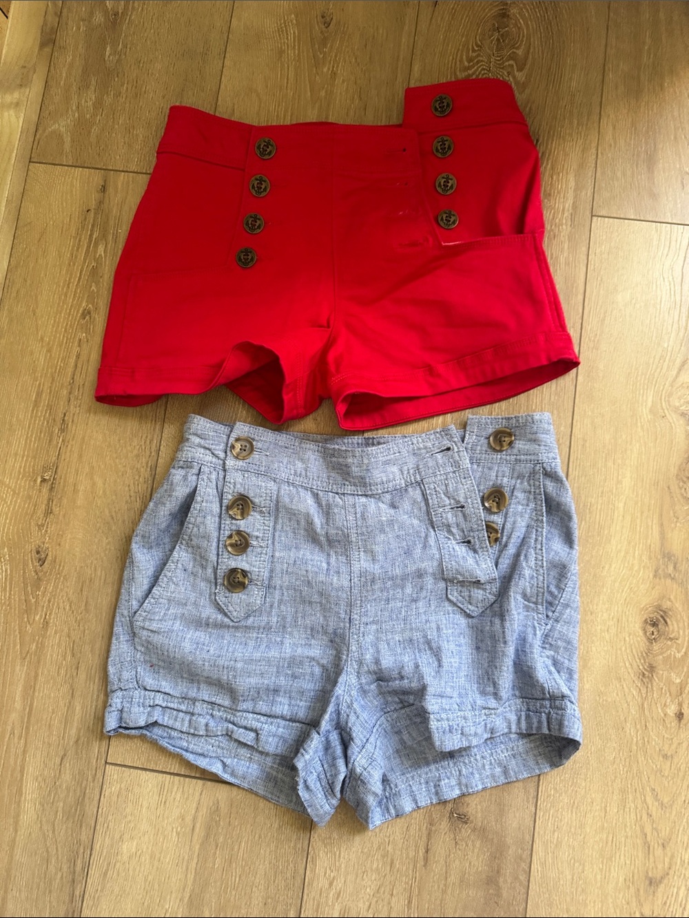 2 Express High-Waist Button Front Shorts - Red & Gray